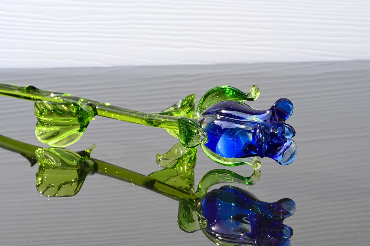 Glass Flower Bouquet - Glass Rose - Handmade Glass Flowers Rose - Blown Glass Flowers - Blue Glass Rose - Christmas Gift for Mom