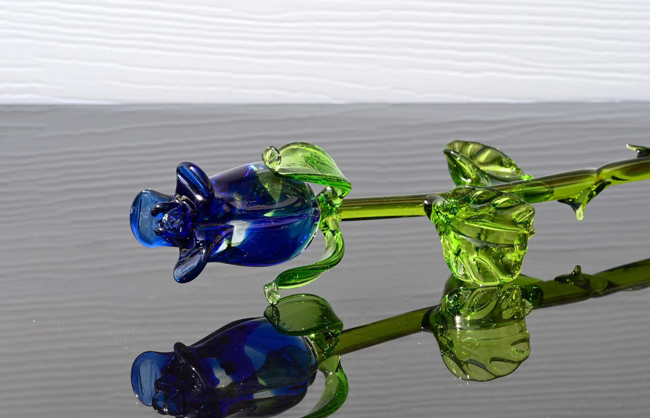 Glass Flower Bouquet - Glass Rose - Handmade Glass Flowers Rose - Blown Glass Flowers - Blue Glass Rose - Christmas Gift for Mom
