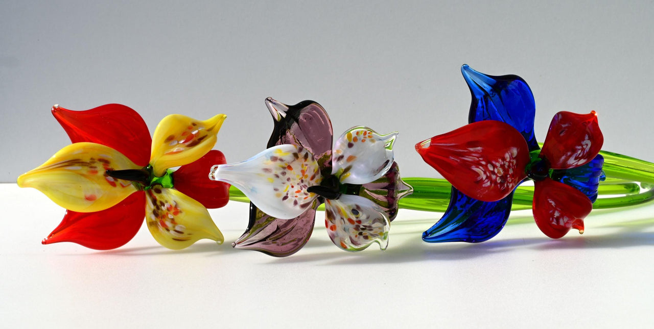 Handmade Glass Orchid Bouquet: Colorful Floral Sculpture, Flame Work Art