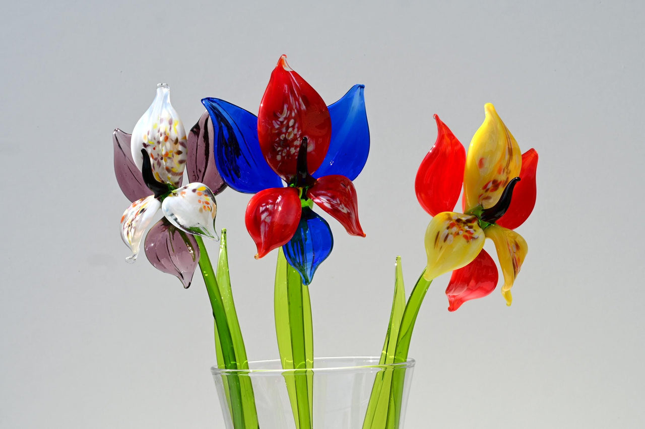 Handmade Glass Orchid Bouquet: Colorful Floral Sculpture, Flame Work Art