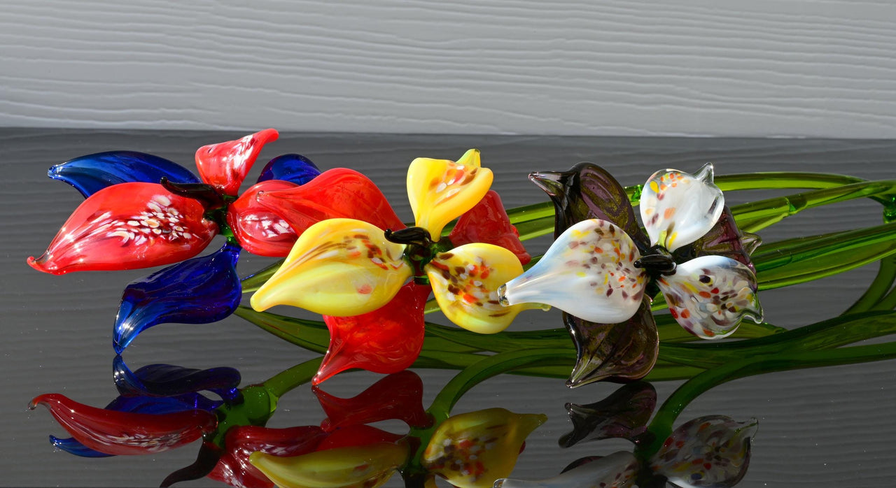Handmade Glass Orchid Bouquet: Colorful Floral Sculpture, Flame Work Art