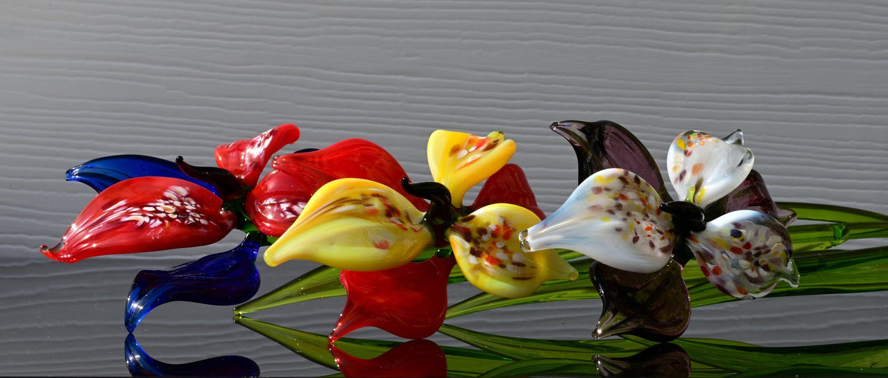 Handmade Glass Orchid Bouquet: Colorful Floral Sculpture, Flame Work Art