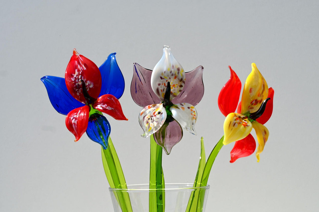 Handmade Glass Orchid Bouquet: Colorful Floral Sculpture, Flame Work Art