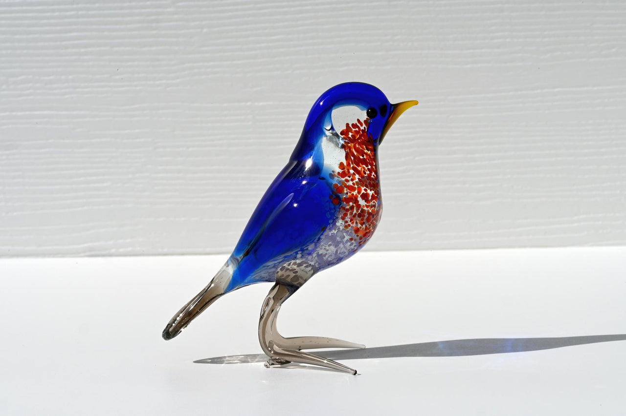 Handmade Glass Bluebird Figurine: Flame Work Art Glass, 5-inch