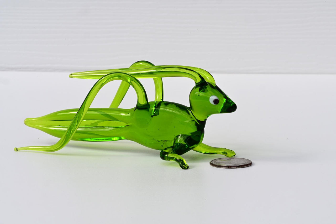 Glass Grasshopper Figurine. Intricate hand blown glass sculpture