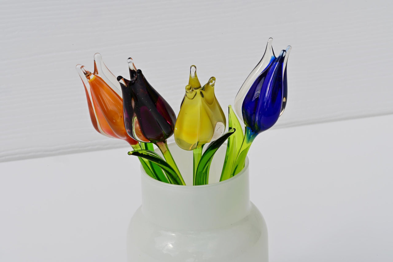 Handmade Glass Tulip Bouquet: Colorful Floral Sculpture, Flame Work Art.