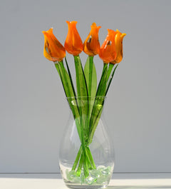 Glass Tulips - Glass Flower Bouquet - Orange Glass Tulip Bouquet - Blown Glass Tulip - Glass Flowers Christmas Gift for Mom