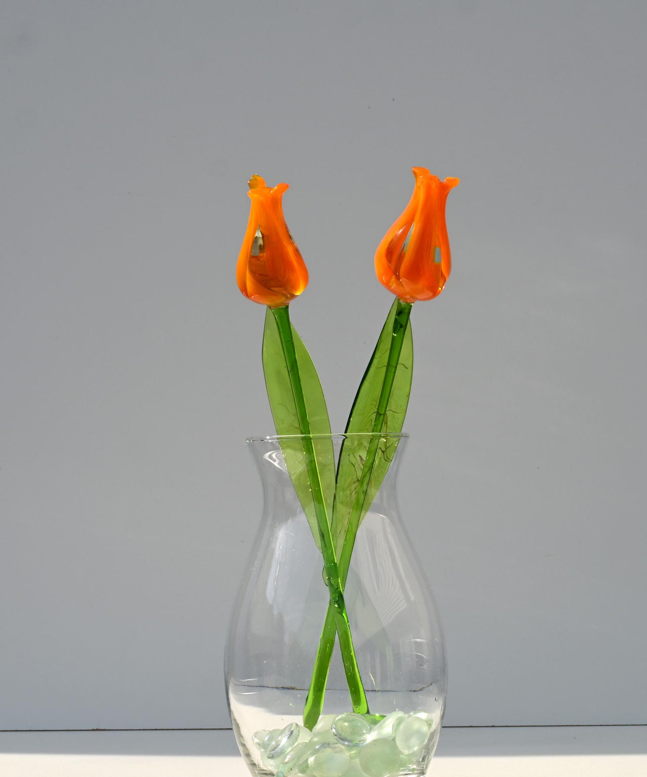 Glass Tulips - Glass Flower Bouquet - Orange Glass Tulip Bouquet - Blown Glass Tulip - Glass Flowers Christmas Gift for Mom