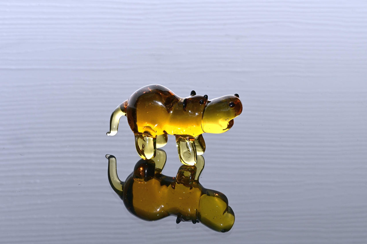 Amber Glass Hippo Figurine – Handcrafted Animal Sculpture, Unique Collectible Gift