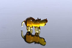 Amber Glass Hippo Figurine – Handcrafted Animal Sculpture, Unique Collectible Gift