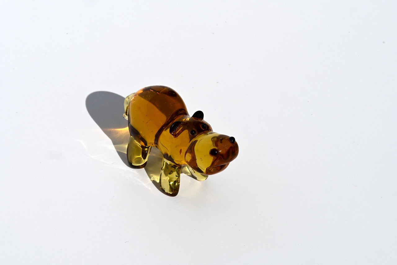 Amber Glass Hippo Figurine – Handcrafted Animal Sculpture, Unique Collectible Gift