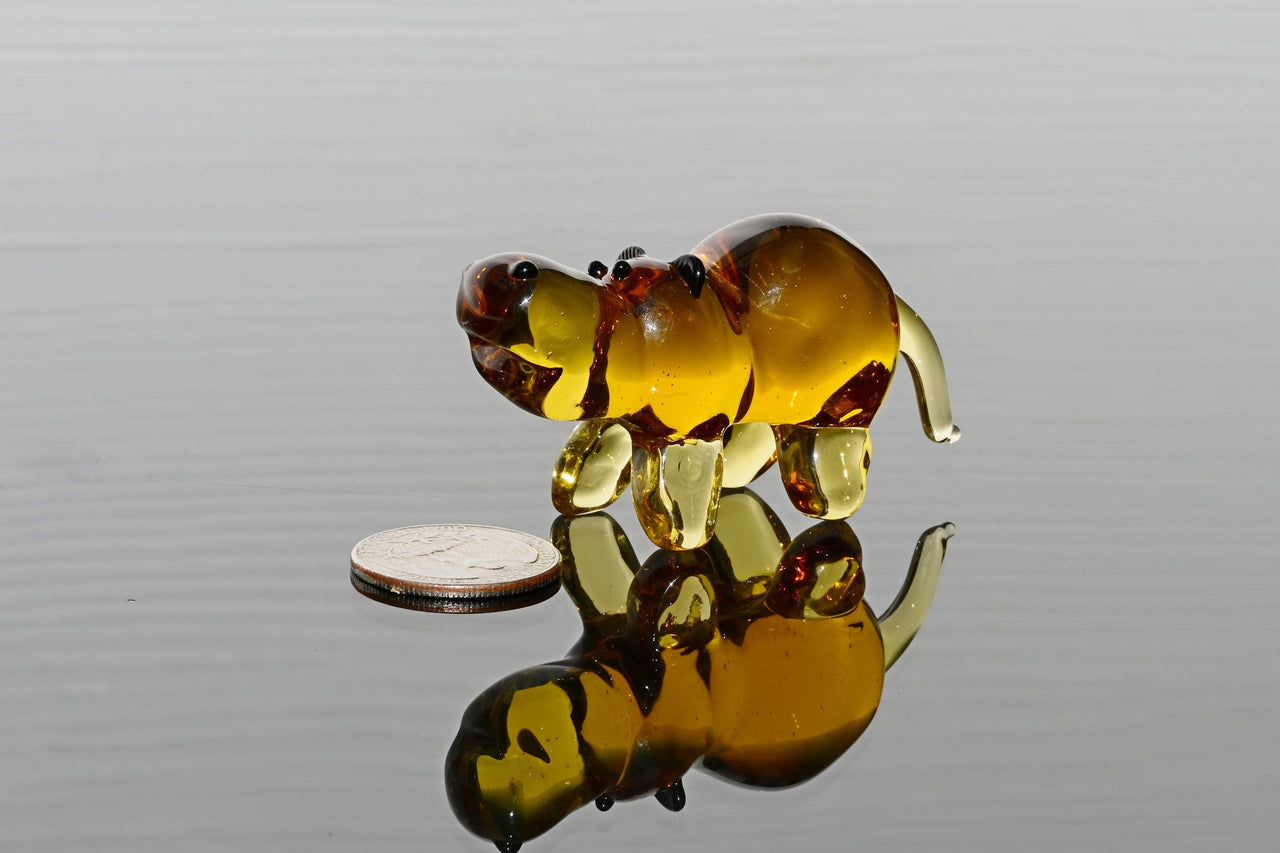 Amber Glass Hippo Figurine – Handcrafted Animal Sculpture, Unique Collectible Gift