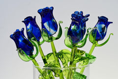 Glass Flower Bouquet - Glass Rose - Handmade Glass Flowers Rose - Blown Glass Flowers - Blue Glass Rose - Christmas Gift for Mom