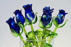 Glass Rose Bouquet - Handmade Glass Flowers Rose - Blown Glass Flowers - Blue Glass Rose - Mothers Day Gifts for Ger