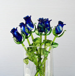 Glass Rose Bouquet - Handmade Glass Flowers Rose - Blown Glass Flowers - Blue Glass Rose - Mothers Day Gifts for Ger