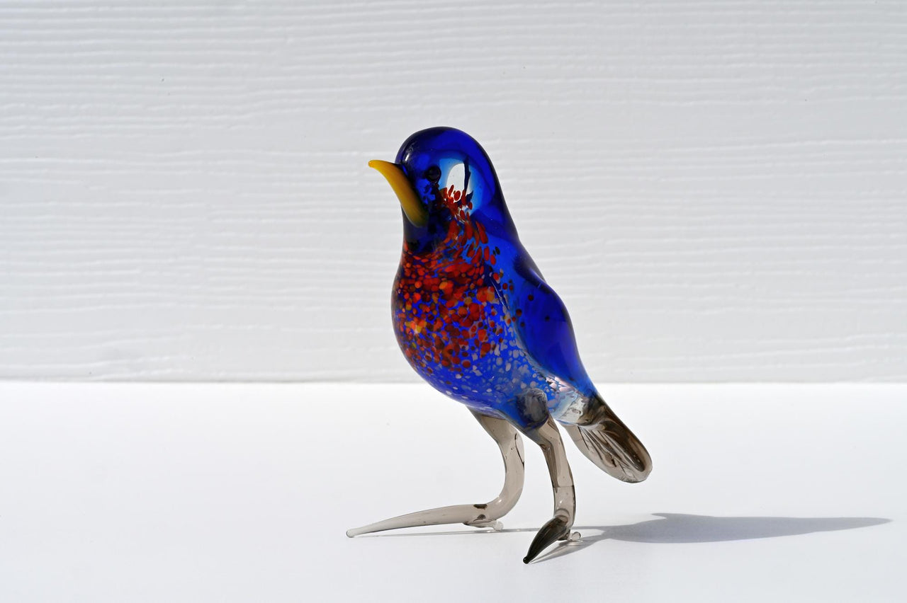 Handmade Glass Bluebird Figurine: Flame Work Art Glass, 5-inch