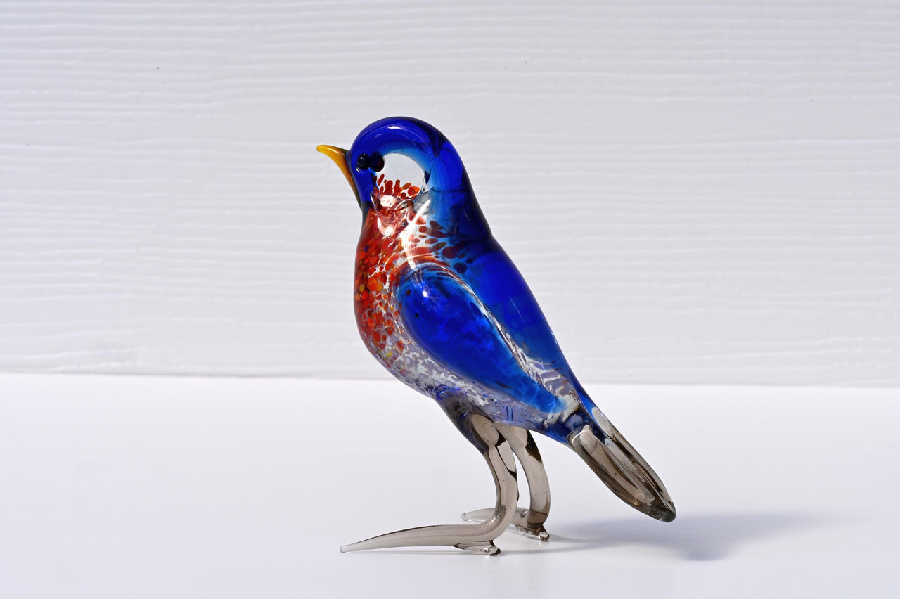 Handmade Glass Bluebird Figurine: Flame Work Art Glass, 5-inch