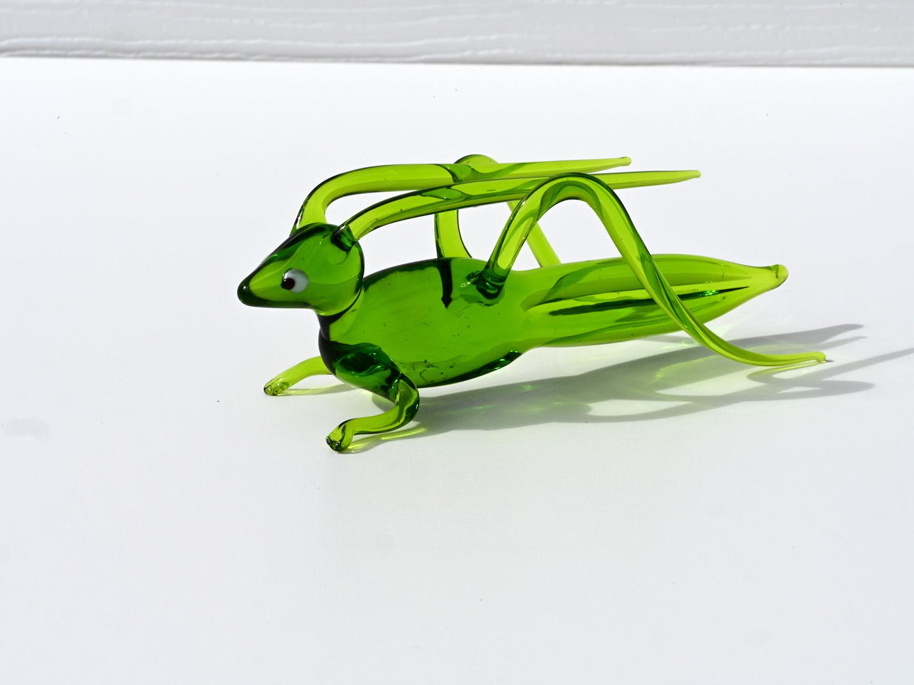Glass Grasshopper Figurine. Intricate hand blown glass sculpture