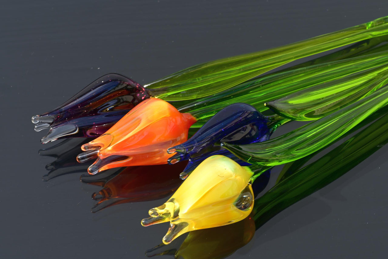 Handmade Glass Tulip Bouquet: Colorful Floral Sculpture, Flame Work Art.