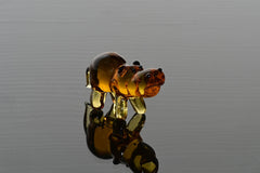 Amber Glass Hippo Figurine – Handcrafted Animal Sculpture, Unique Collectible Gift