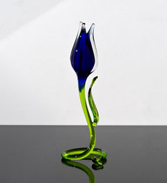 Handmade Cobalt Blue Glass Tulip Sculpture: Flame Work Art Glass