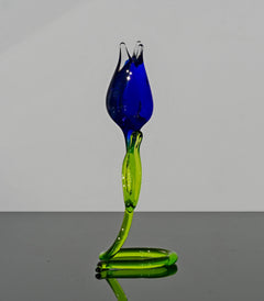 Handmade Cobalt Blue Glass Tulip Sculpture: Flame Work Art Glass