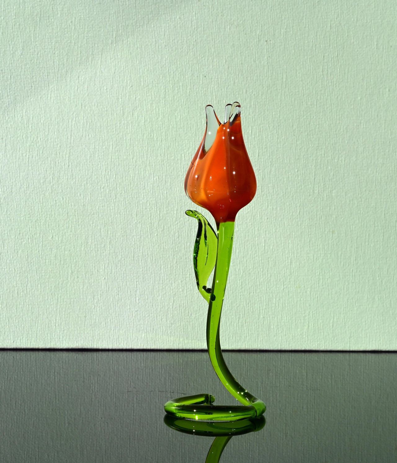 Handmade Orange Glass Tulip Sculpture: Flame Work Art, 6 Inch