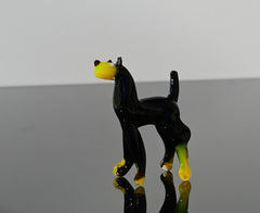 Black Glass Doberman Figurine: Whimsical Handmade Sculpture