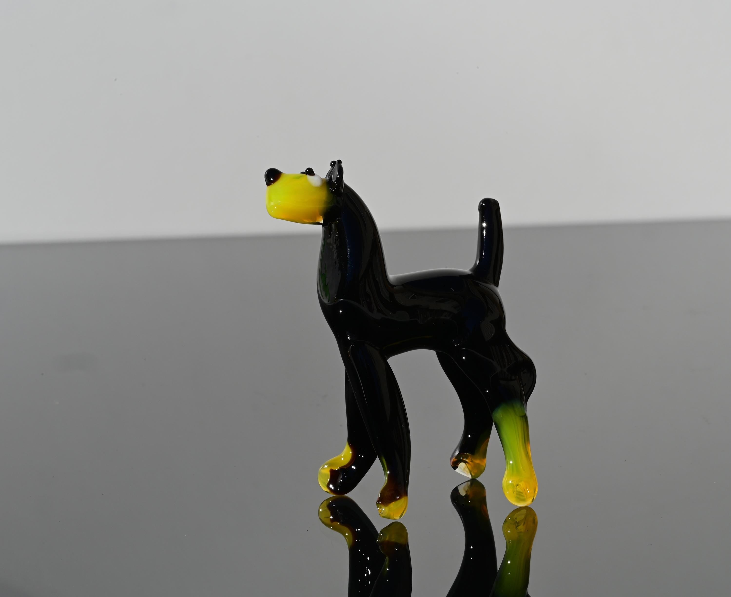 Black Glass Doberman Figurine: Whimsical Handmade Sculpture