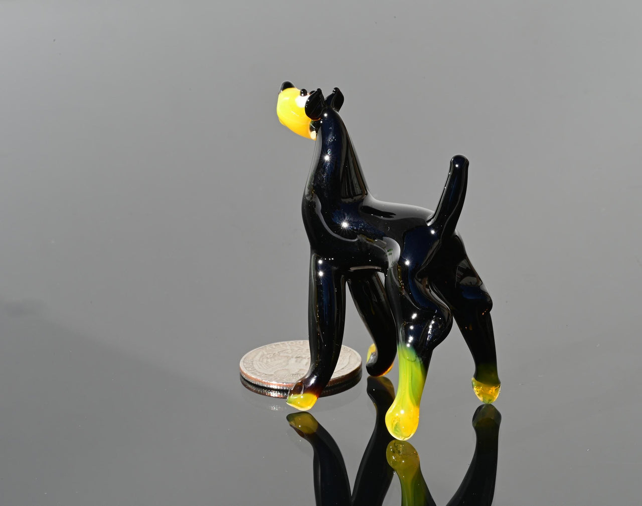 Black Glass Doberman Figurine: Whimsical Handmade Sculpture