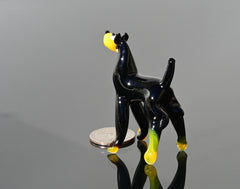 Black Glass Doberman Figurine: Whimsical Handmade Sculpture