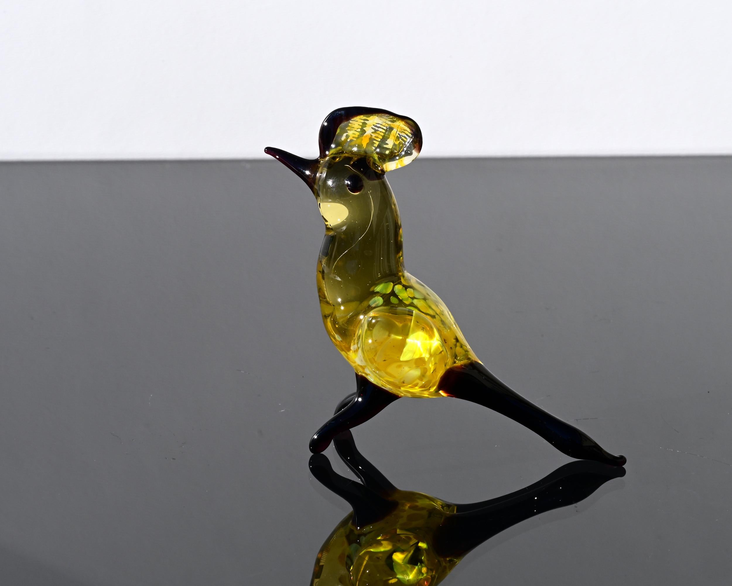 Handmade Yellow Glass Bird Figurine: Collectible Art Glass Sculpture