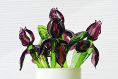 Purple Glass Iris Stem – 8" Handblown Art Glass Flower, Forever Bloom Gift, Luxury Home Décor Accent, Unique Keepsake Botanical Sculpture