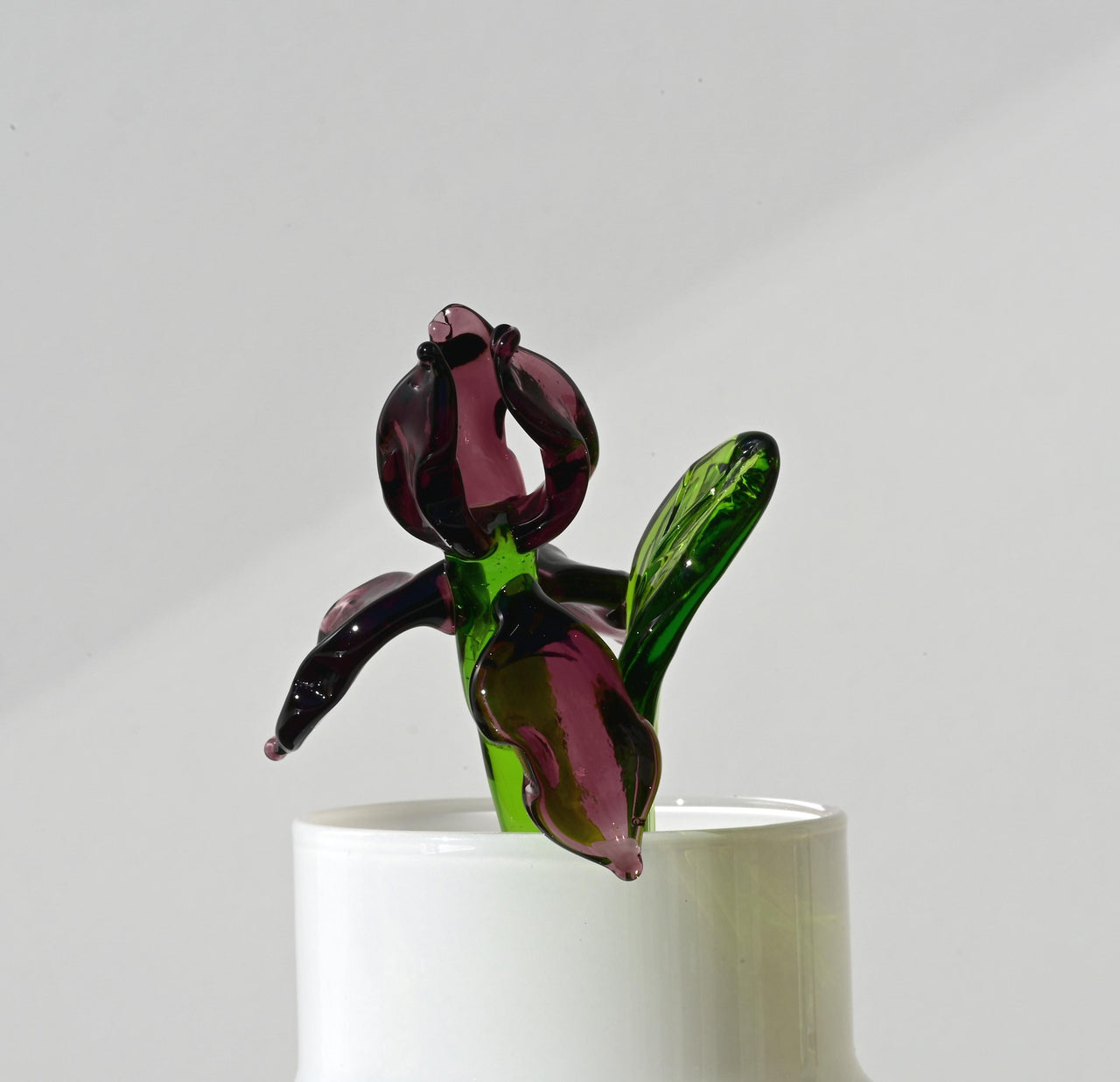 Purple Glass Iris Stem – 8" Handblown Art Glass Flower, Forever Bloom Gift, Luxury Home Décor Accent, Unique Keepsake Botanical Sculpture