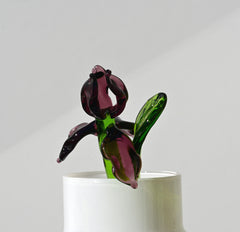Purple Glass Iris Stem – 8" Handblown Art Glass Flower, Forever Bloom Gift, Luxury Home Décor Accent, Unique Keepsake Botanical Sculpture