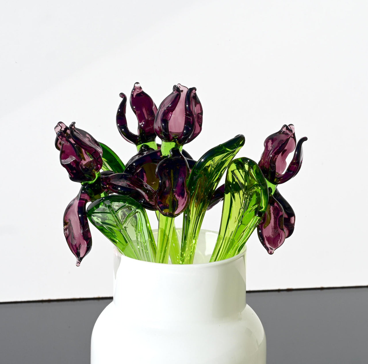Purple Glass Iris Stem – 8" Handblown Art Glass Flower, Forever Bloom Gift, Luxury Home Décor Accent, Unique Keepsake Botanical Sculpture