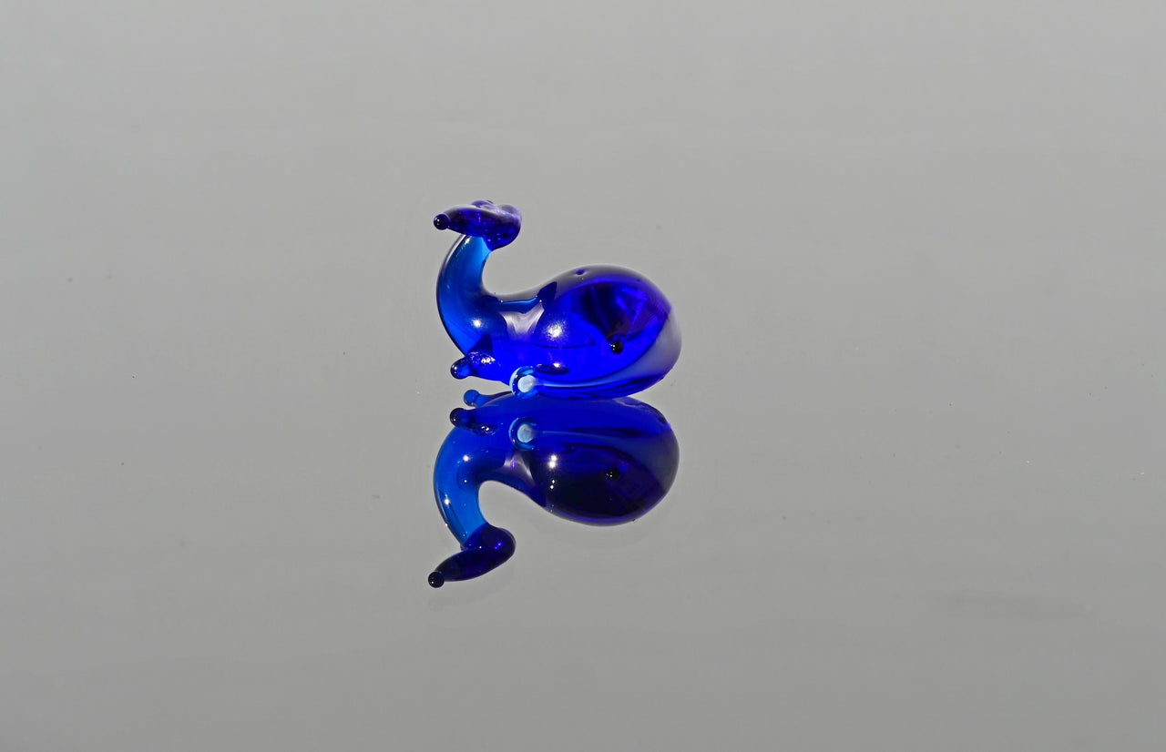 Miniature Blue Glass Whale: Tiny Glass Menagerie Figurine