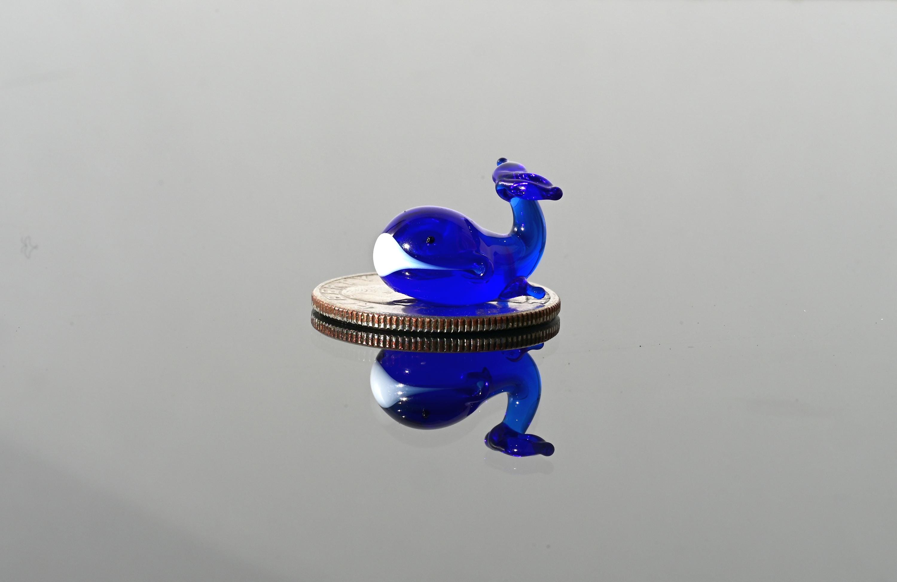 Miniature Blue Glass Whale: Tiny Glass Menagerie Figurine