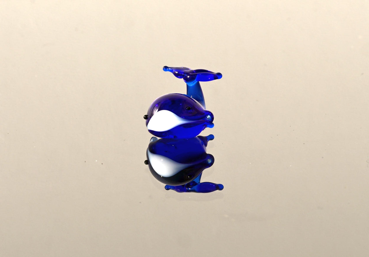 Miniature Blue Glass Whale: Tiny Glass Menagerie Figurine
