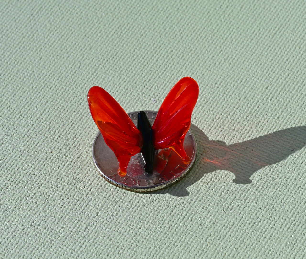 Tiny Red Glass Butterfly Figurine: Flame-Worked Sculpture, 1 Inch