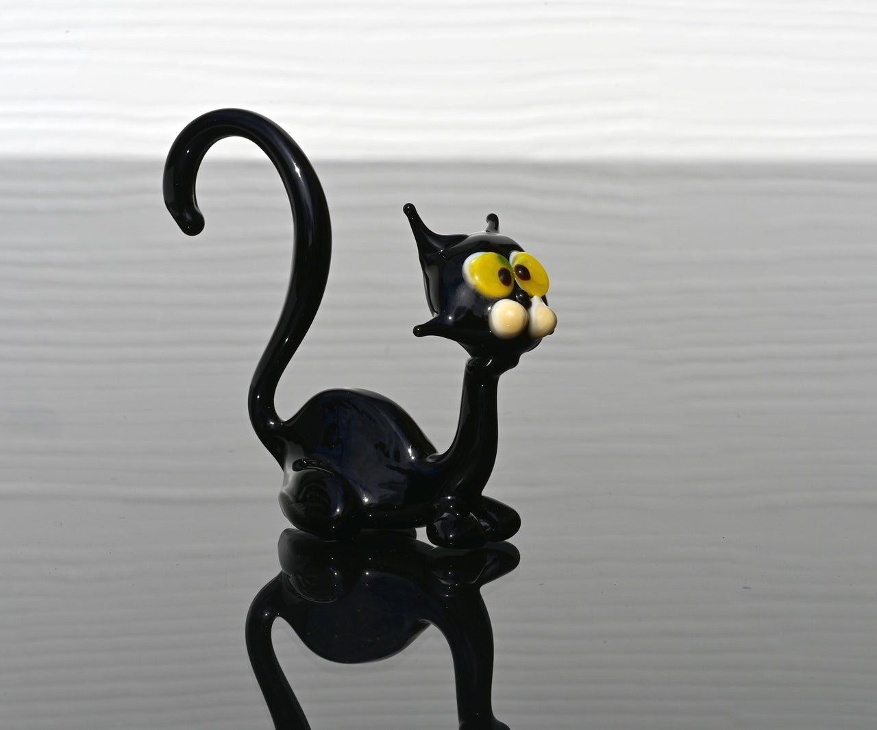 Handmade Glass Halloween Black Cat Figurine: Whimsical Art Sculpture
