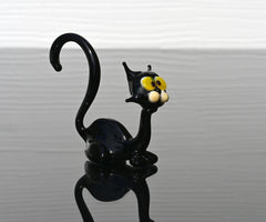 Handmade Glass Halloween Black Cat Figurine: Whimsical Art Sculpture