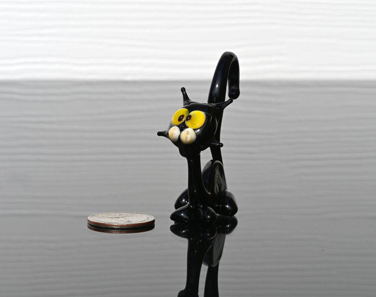 Handmade Glass Halloween Black Cat Figurine: Whimsical Art Sculpture