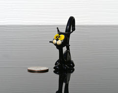 Handmade Glass Halloween Black Cat Figurine: Whimsical Art Sculpture