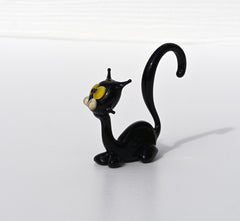 Handmade Glass Halloween Black Cat Figurine: Whimsical Art Sculpture