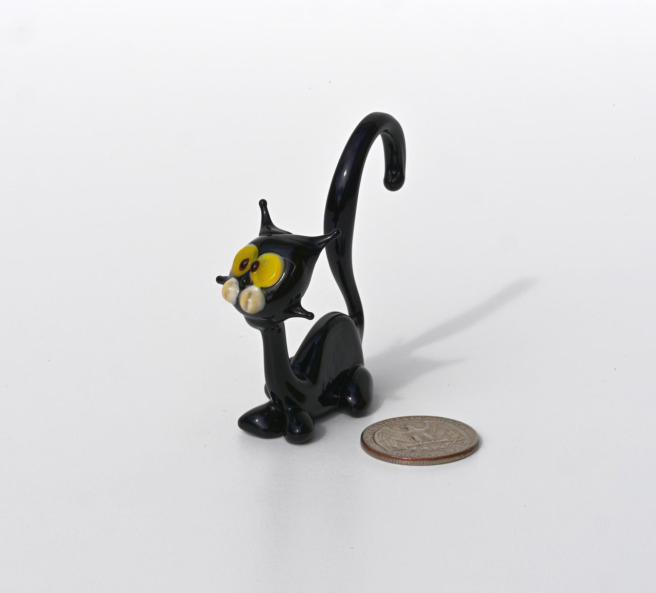 Handmade Glass Halloween Black Cat Figurine: Whimsical Art Sculpture