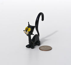 Handmade Glass Halloween Black Cat Figurine: Whimsical Art Sculpture
