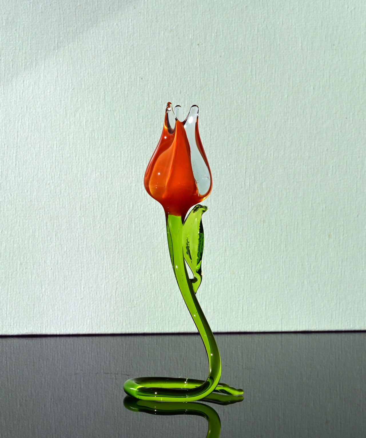 Handmade Orange Glass Tulip Sculpture: Flame Work Art, 6 Inch