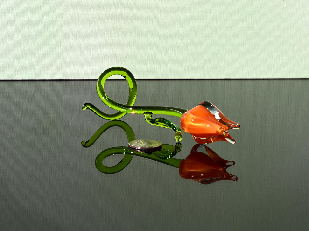 Handmade Orange Glass Tulip Sculpture: Flame Work Art, 6 Inch