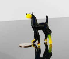 Black Glass Doberman Figurine: Whimsical Handmade Sculpture